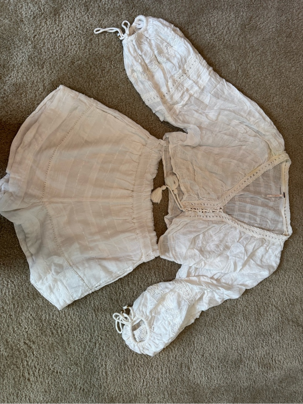 Free People White Cotton Two-Piece Cropped Top and Shorts Set